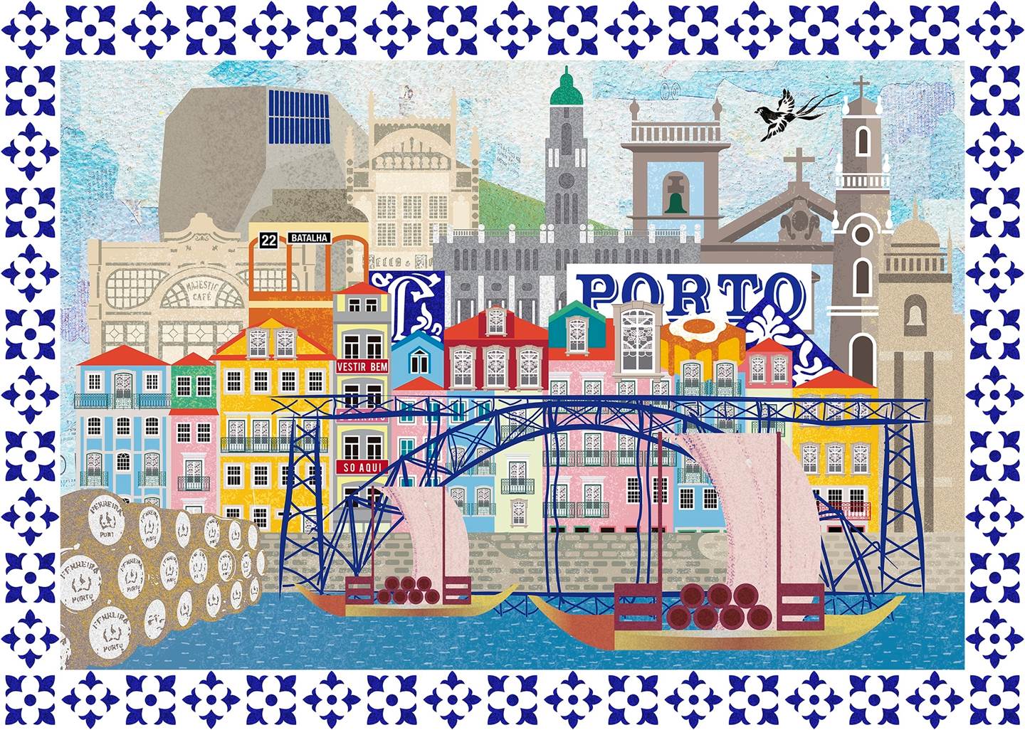 Porto (tela), original Abstrait Collage Dessin et illustration par Maria João Faustino