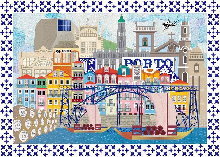 Porto (tela), original Abstract Collage Drawing and Illustration by Maria João Faustino