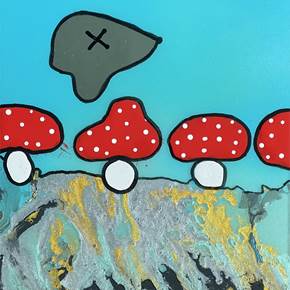 The mushrooms and the cloud #1, original Animals Mixed Technique Painting by Mario Louro