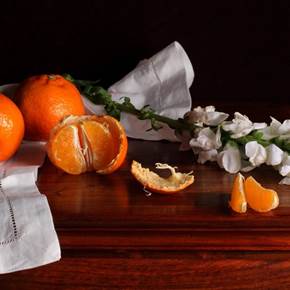Bodegón de mandarinas y alhelíes, original Nature morte Numérique La photographie par Cecilia Gilabert