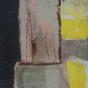 Figure in Yellow, original Abstract Mixed Technique Painting by Irene Maria-Amerbacher