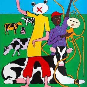 Dance among cows, original Retrato Acrílico Pintura de Mario Louro