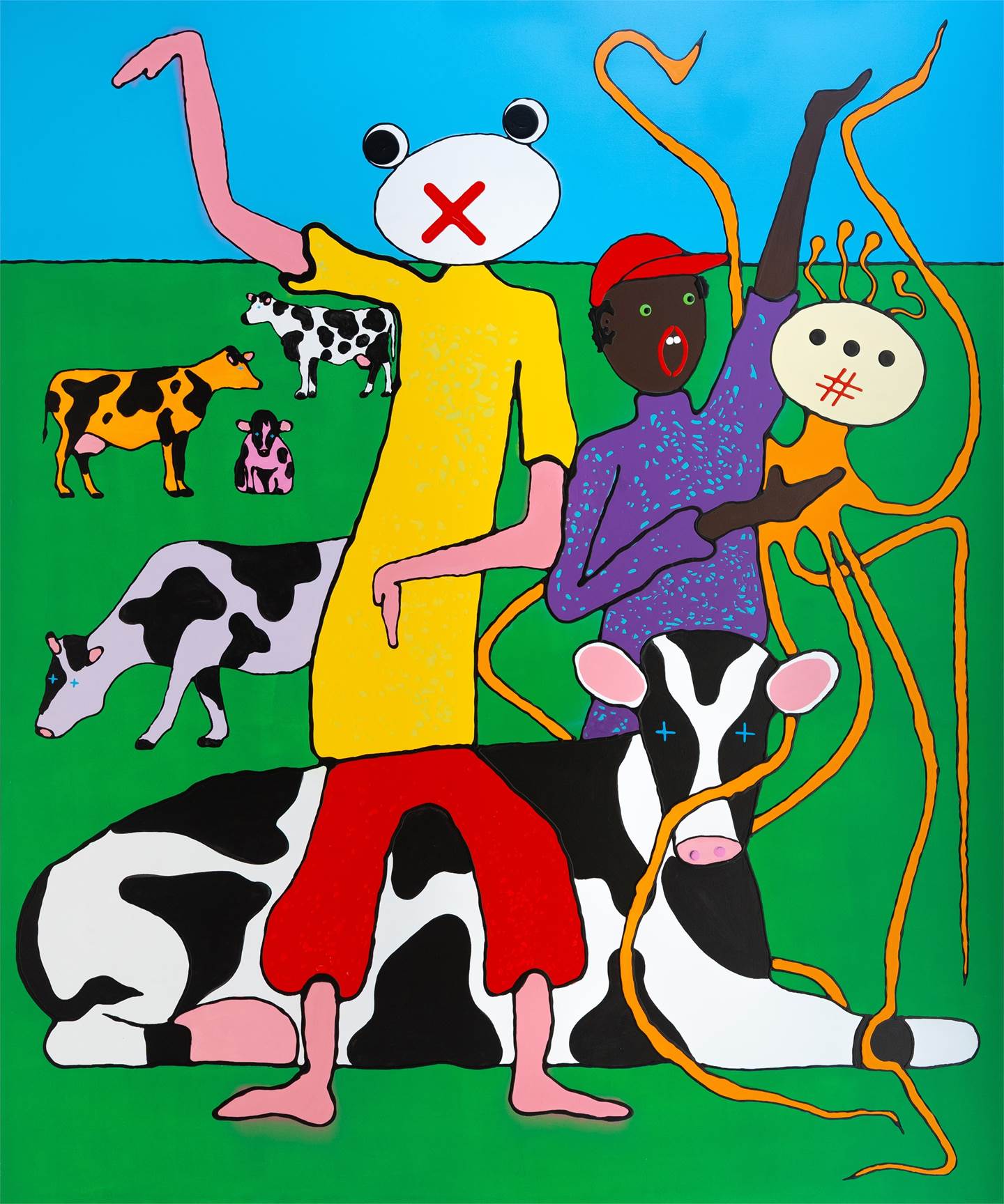 Dance among cows, original Portrait Acrylic Painting by Mario Louro