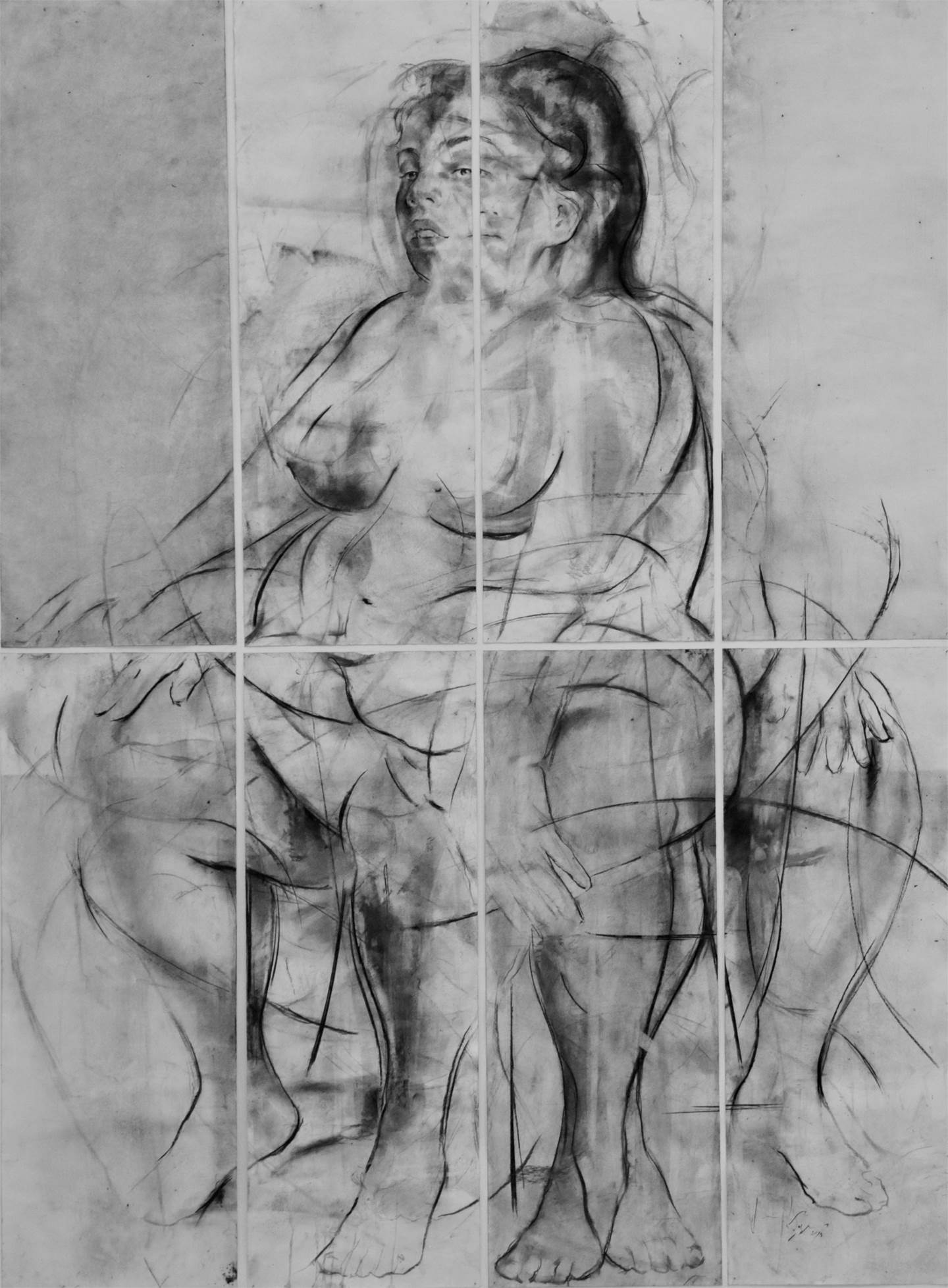 Erota (seated muse'3), original Body Charcoal Drawing and Illustration by Juan Domingues