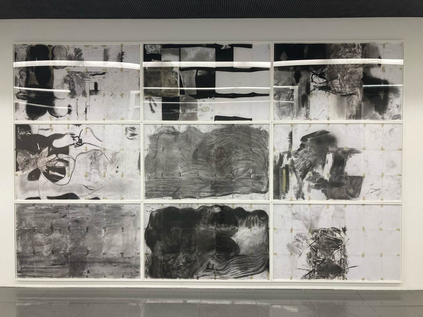 #Políptico D [9 painéis], original Abstract Charcoal Drawing and Illustration by Jorge  Feijão