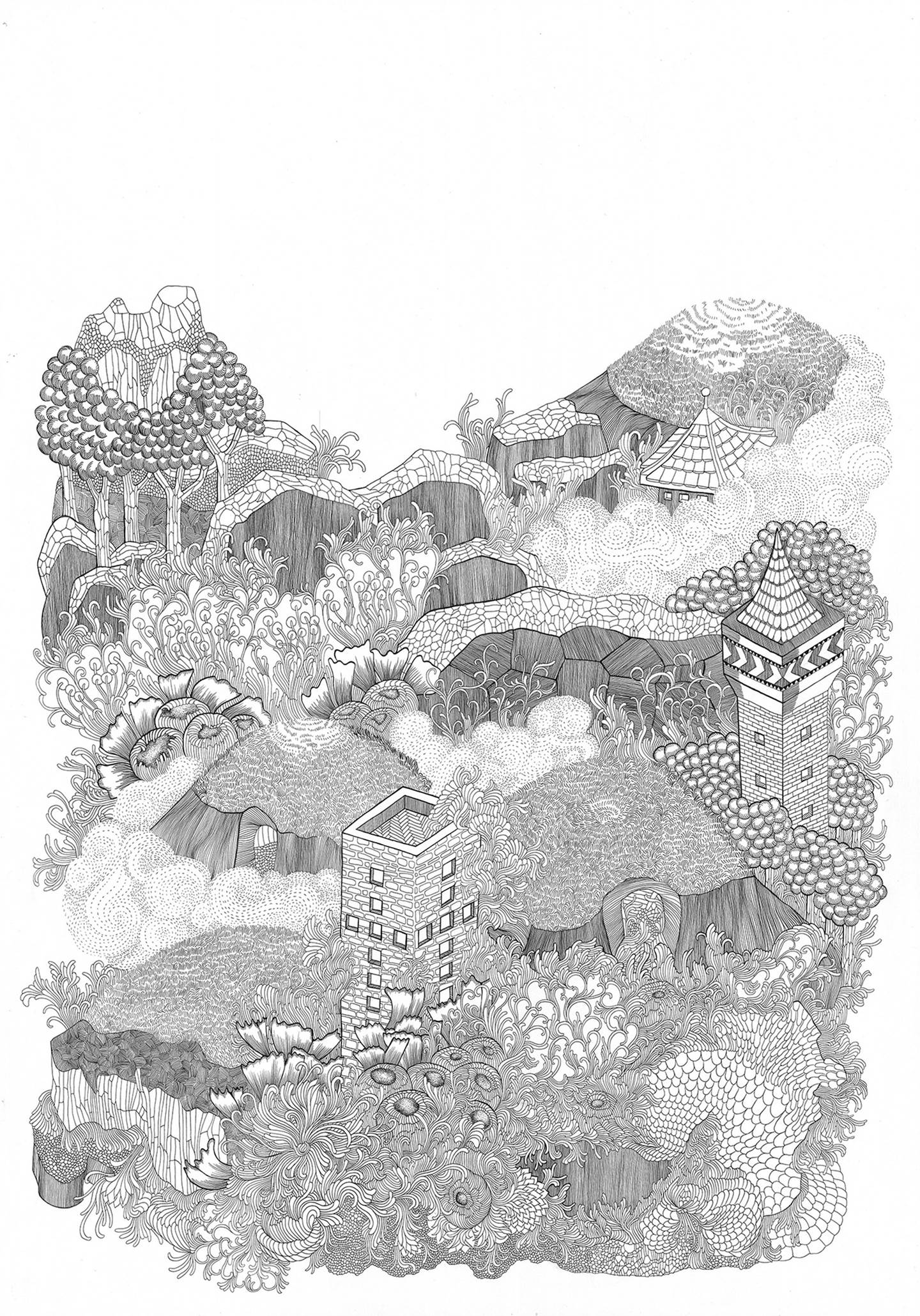 Atlantis #4, original   Drawing and Illustration by Anne Pangolin Guéno