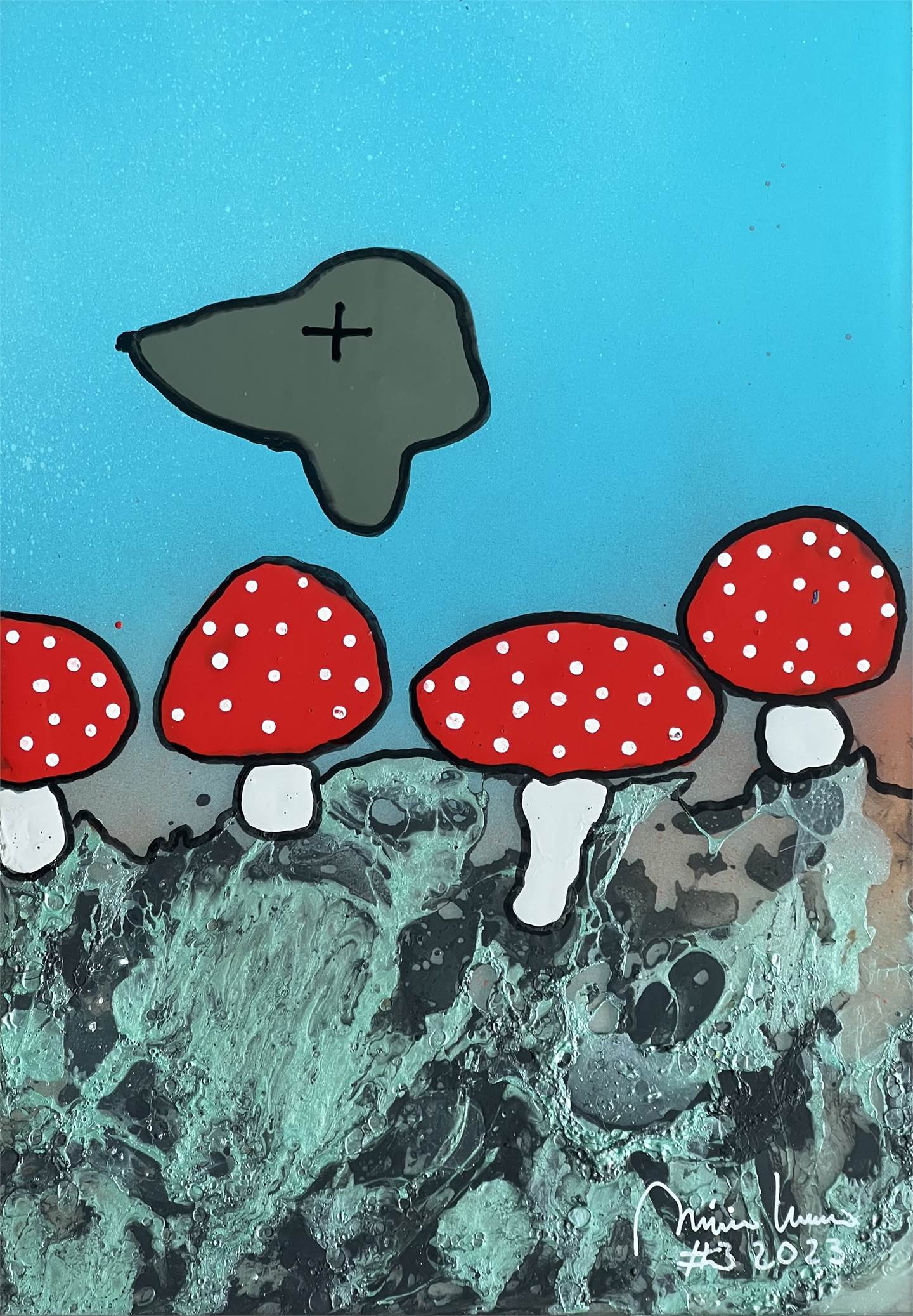 The mushrooms and the cloud #3, Pintura Acrílico Animais original por Mario Louro