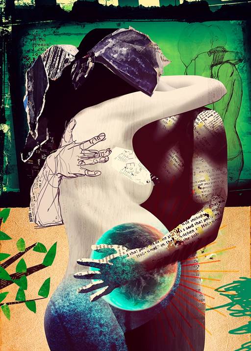 Triple hug (tela), original Abstrait Collage Dessin et illustration par Maria João Faustino