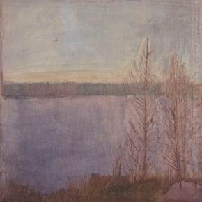 Two trees by a lake in Sweden, original Landscape Oil Painting by Taha Afshar
