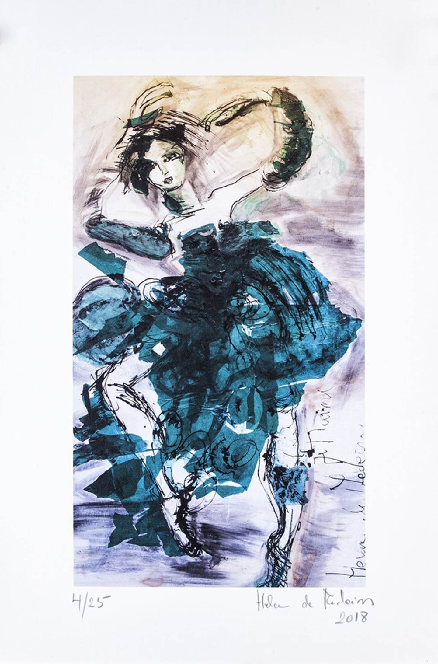 IN GREEN, original Human Figure Monotype / Monoprint Drawing and Illustration by Helena de Medeiros