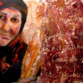 Take This Bread, original Woman Acrylic Painting by Connie Freid