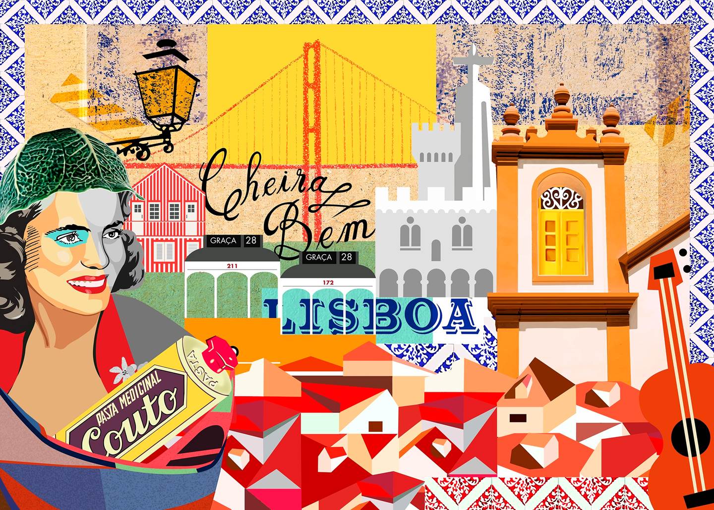 Tela "Cheira a Lisboa", original Resumen Collage Dibujo e Ilustración de Maria João Faustino