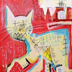 Crazy cat, original Abstract Acrylic Painting by Flavio Man