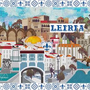 Leiria (Tela), original Architecture Canvas Drawing and Illustration by Maria João Faustino