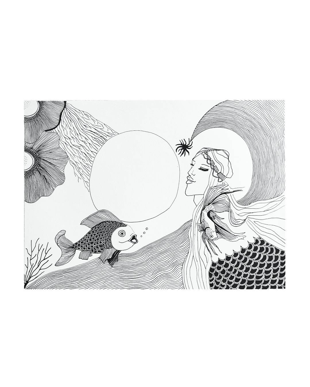 Lua Cheia em Peixes, original Figure humaine Papier Dessin et illustration par Inês  Sousa Cardoso