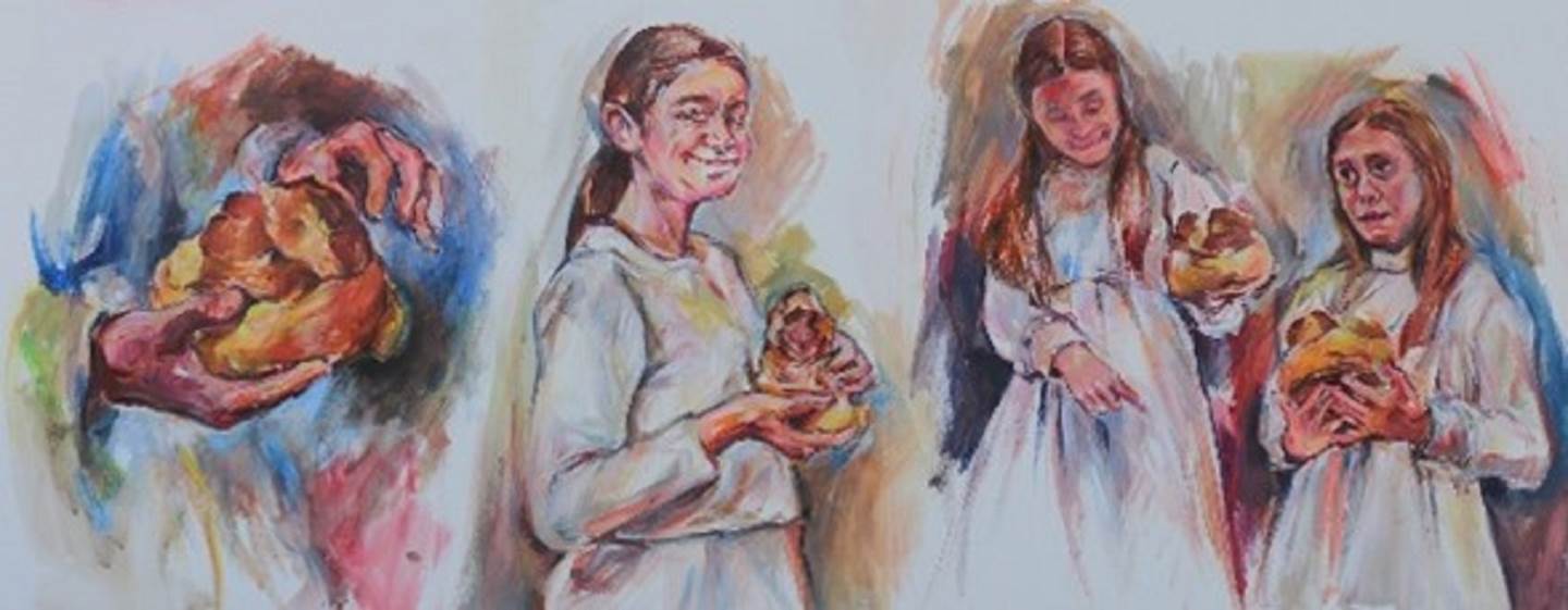 No cortejo e procissão as atenções recaem sobre as fogaceiras, original Mujer Acrílico Pintura de Elizabeth  Leite