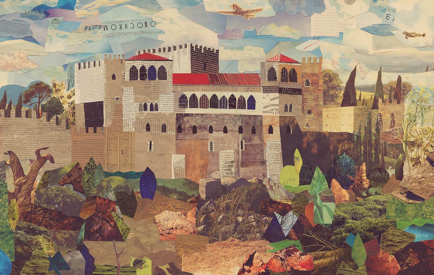 Entre muralhas (Castelo de Leiria), Desenho e Ilustração Tela Arquitetura original por Maria João Faustino