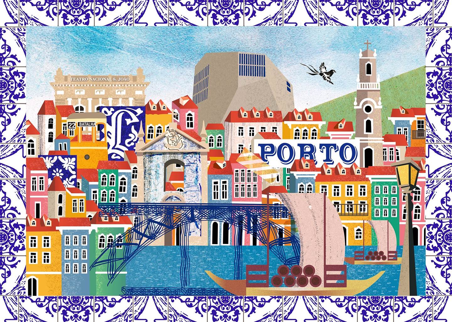 Porto, original Paysage Collage Dessin et illustration par Maria João Faustino