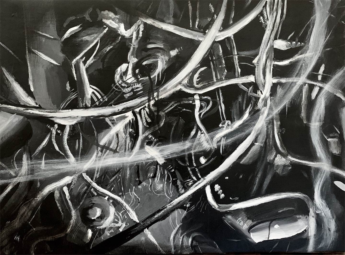 Cables, original Minimalist Acrylic Painting by Qiao Xi