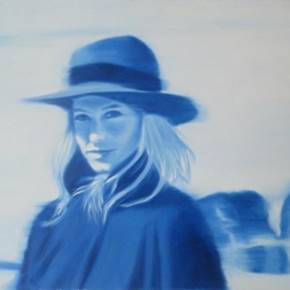 Jeune fille au chapeau en bleu, original Human Figure Oil Painting by Ricardo Gonçalves